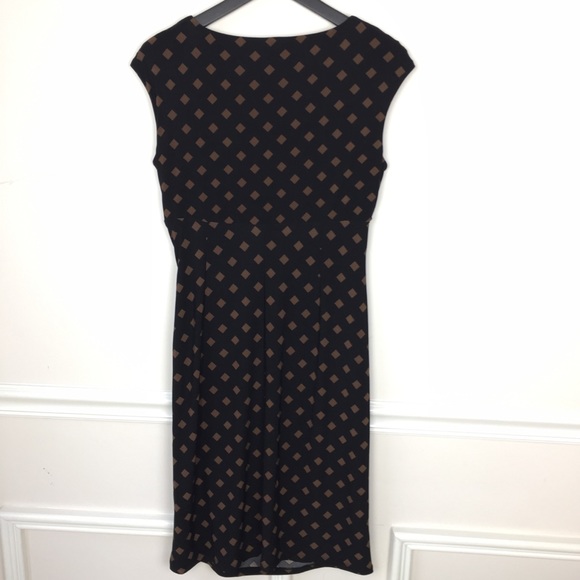 LRL Black Dress Brown Diamond Print Faux Wrap 8 - Picture 3 of 8